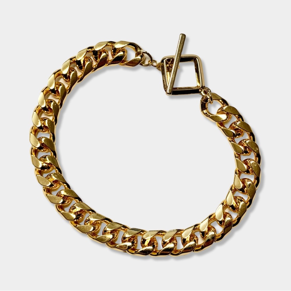 Express Shiny Gold Tone Metal Chunky Thick Curb Chain Link T Bar Toggle Bracelet